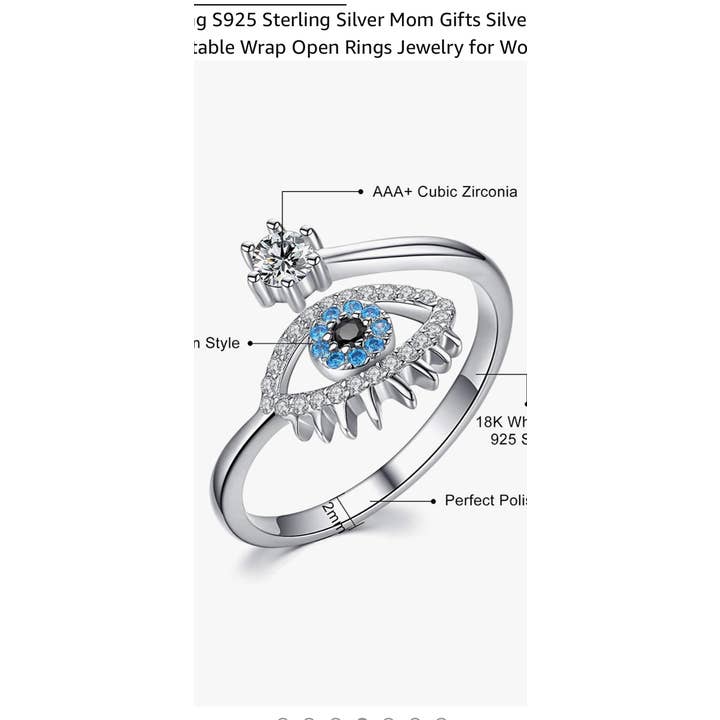 Evil Eye silver Design Adjustable Ring