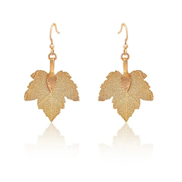 Dried Real Leaf Rose gold  earrings