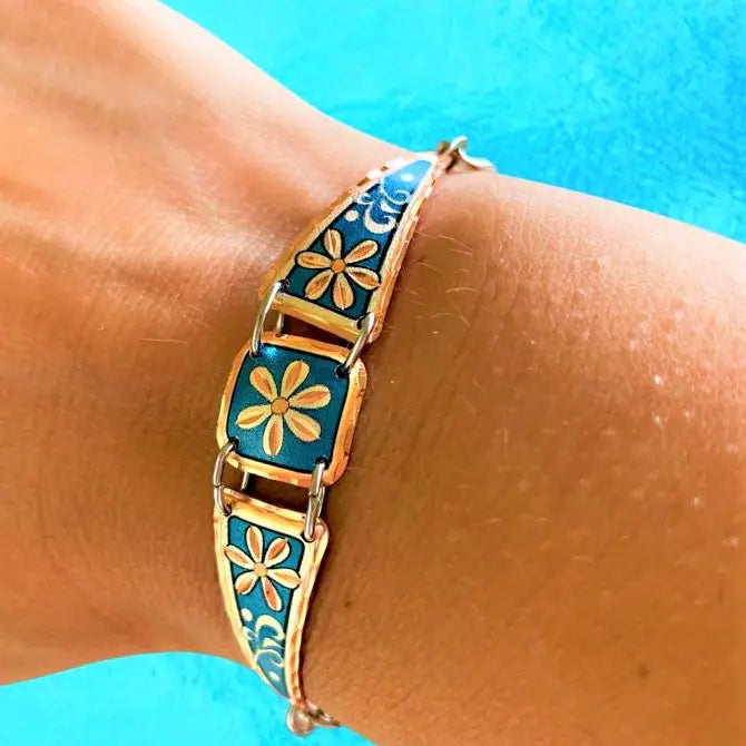 Light blue floral  slider chain bracelet