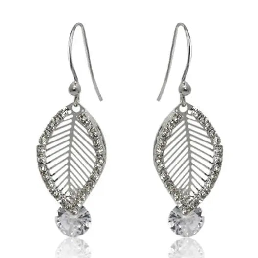 Leaf design cut out  crystal earrings