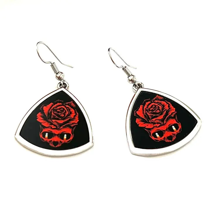 Skull Rose and Candle , Day of the Dead Earrings