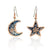 Dark blue moon and star floral earrings