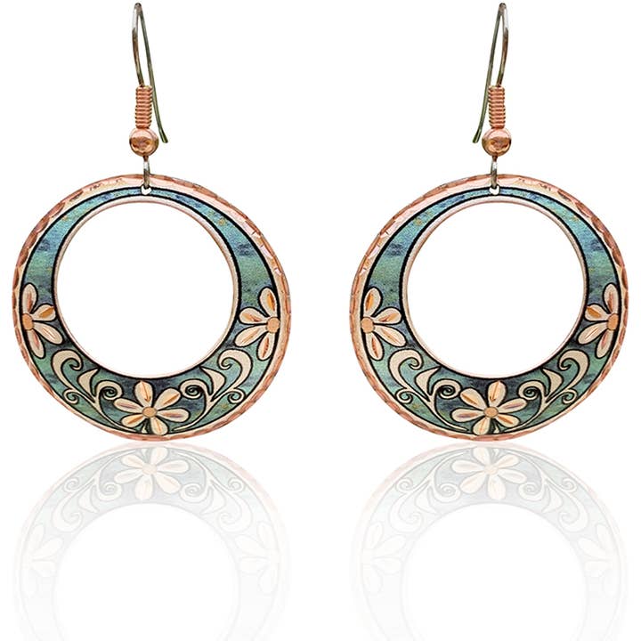 turquoise floral circle design Earrings