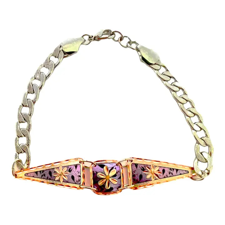 Purple flower design adjustable chain bracelet