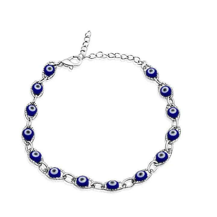 Steel Evil Eye Adjustable Anklet W/Zirconia Stones