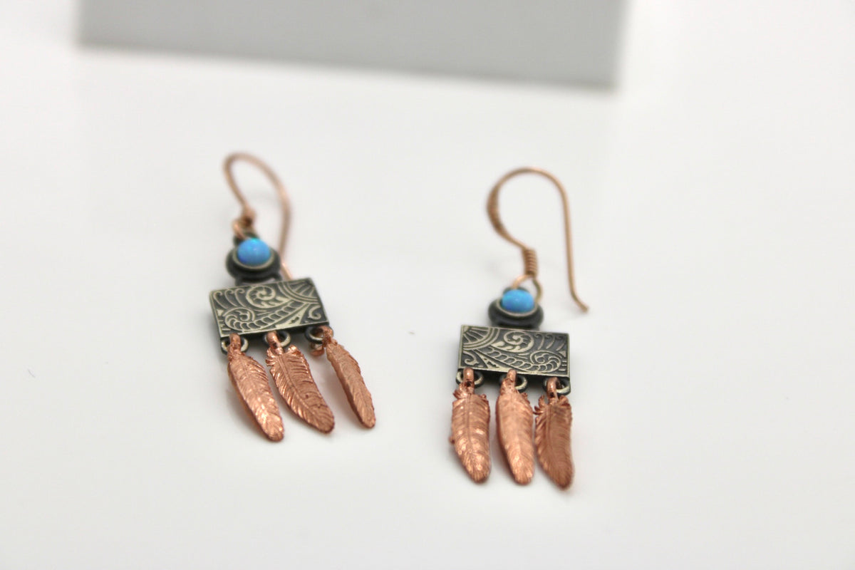 Opal stone sterling silver rose gold boho western earrings