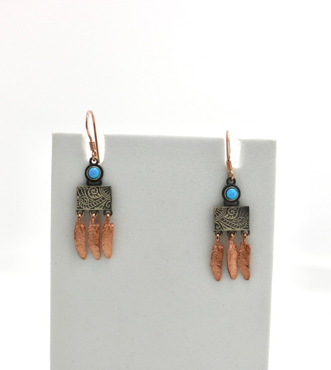 Opal stone sterling silver rose gold boho western earrings