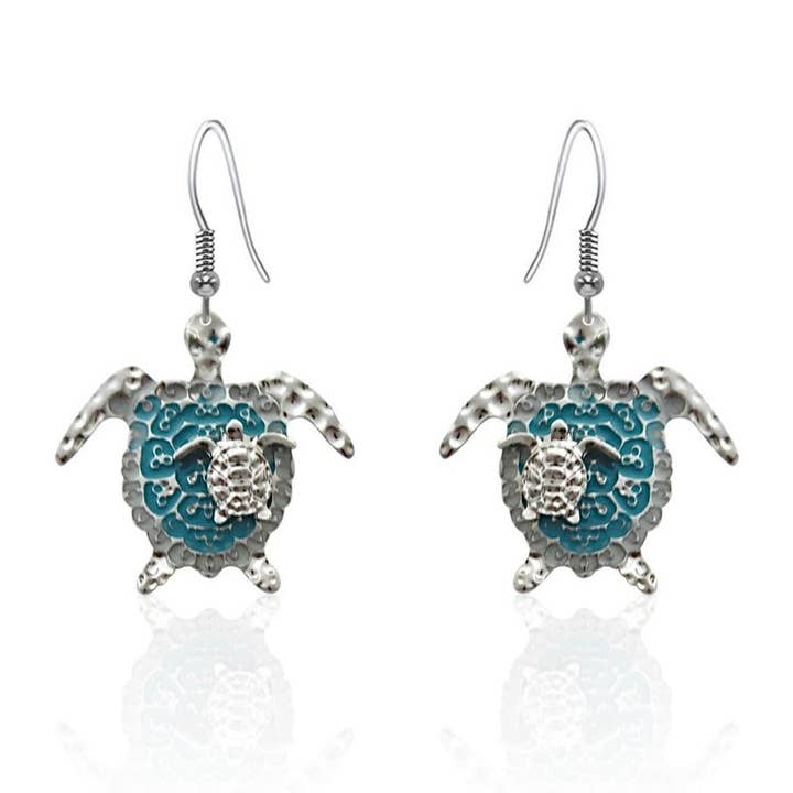 Stainless  turtle and the baby  earrings