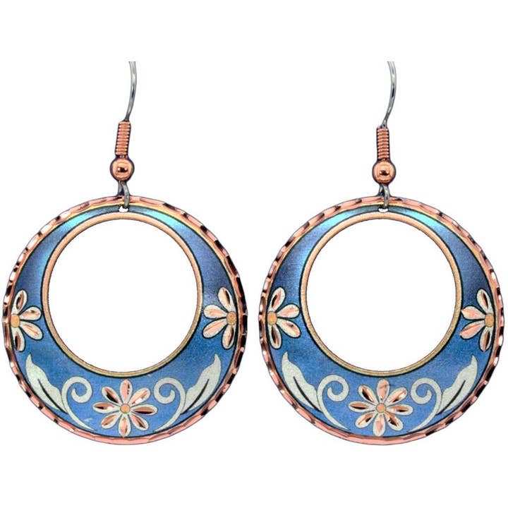 Blue Daisy circle  Flower Earrings
