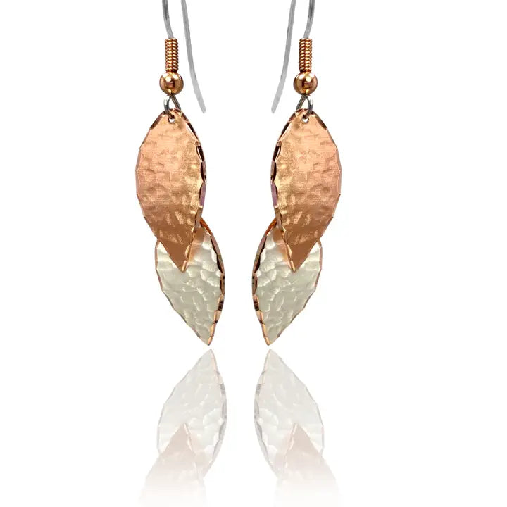 Dangle Hammered Leaves Earrings