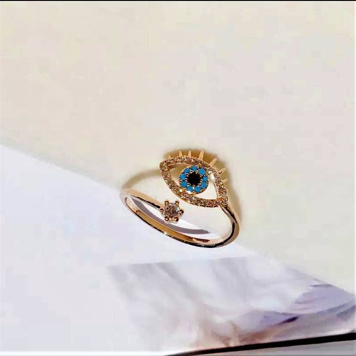 rose gold evil eye   Adjustable Ring stainless steel
