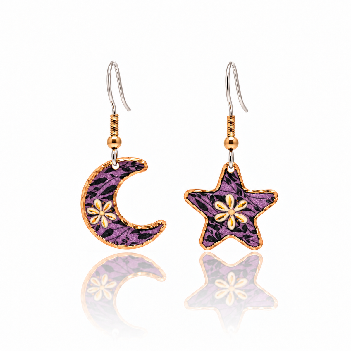 Purple moon and star earrings