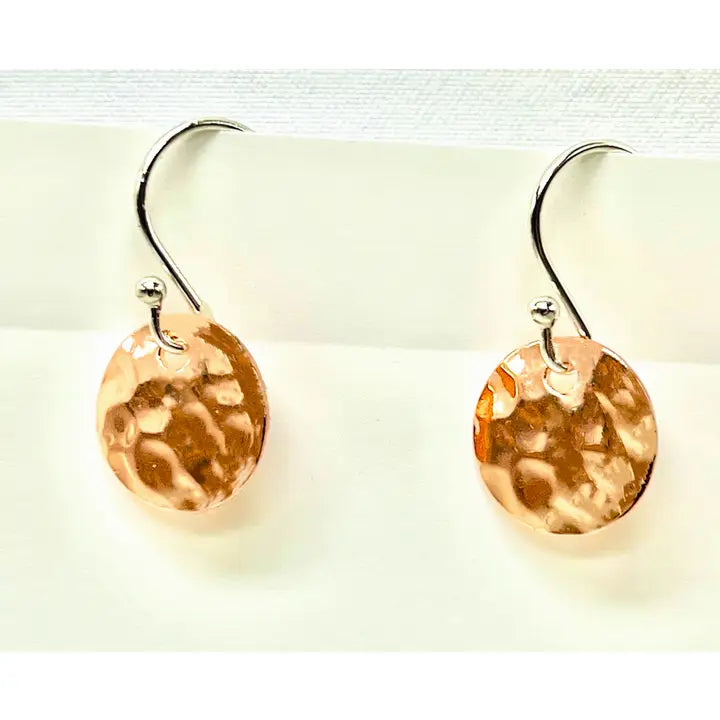 Round hammered tiny sterling silver rose gold earrings