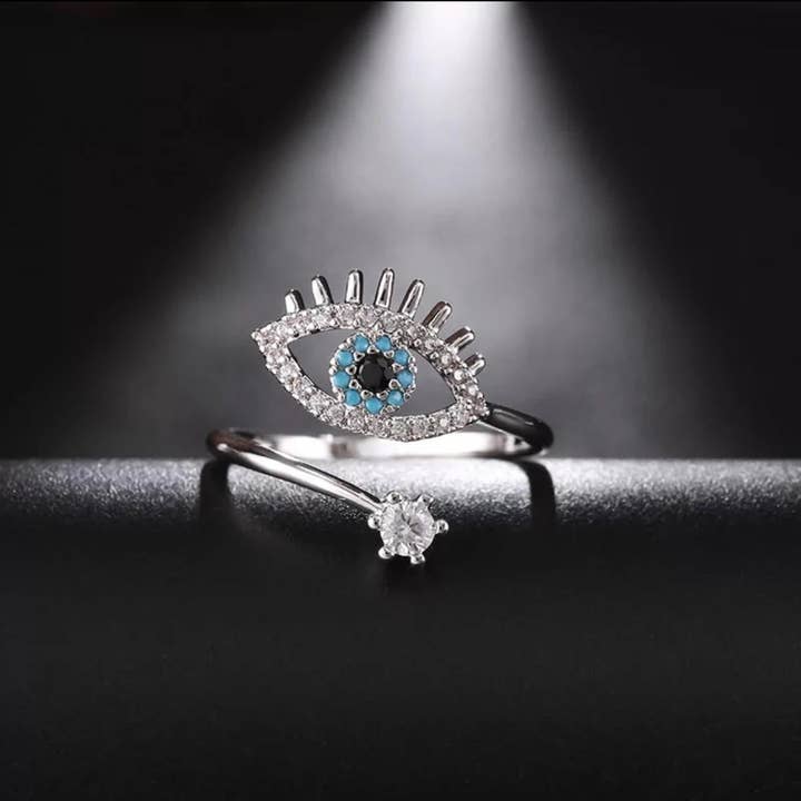 Evil Eye silver Design Adjustable Ring