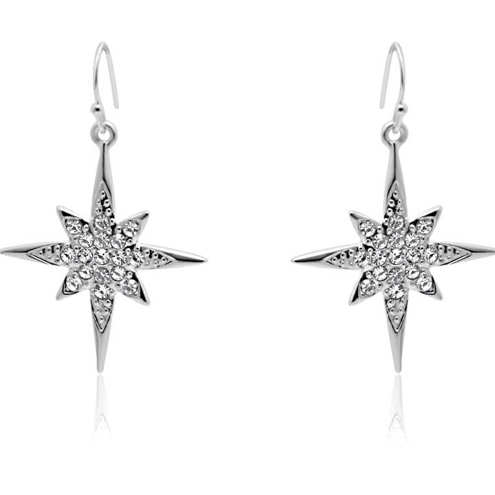 Zirconia  stones  silver  star design earrings