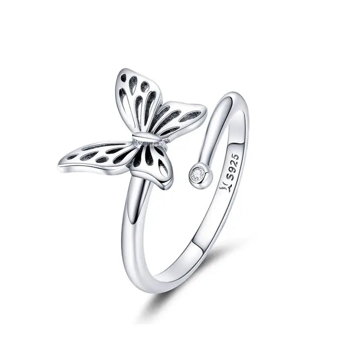 Butterfly design silver 925 adjustable ring