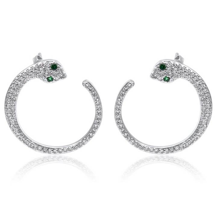 Silver stud  Snake  Earrings w/zirconia stones