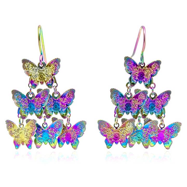 Rainbow Colorful  multi  piece  Butterfly Earrings