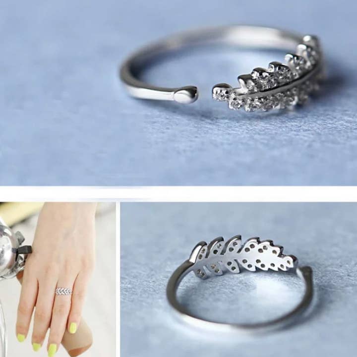 Sterling silver   adjustable    feather  Ring