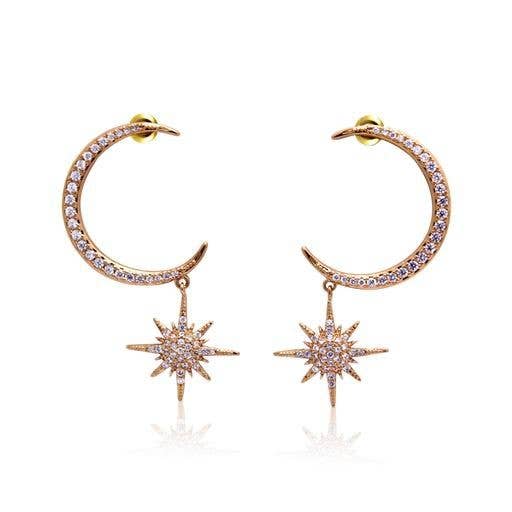 moon and star stainless ROSE GOLD  stud   earrings