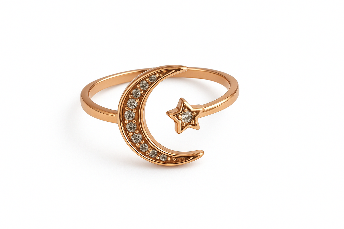 Moon star zircon rose gold color adjustable ring