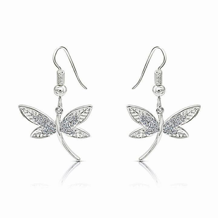 Silver color dangly  Dragonfly Earrings