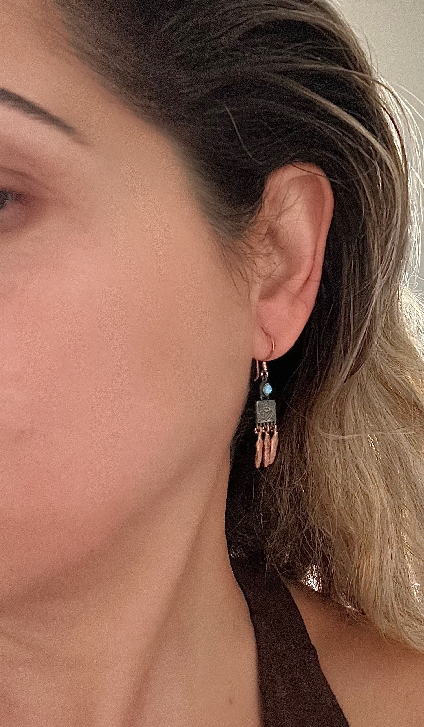 Opal stone sterling silver rose gold boho western earrings