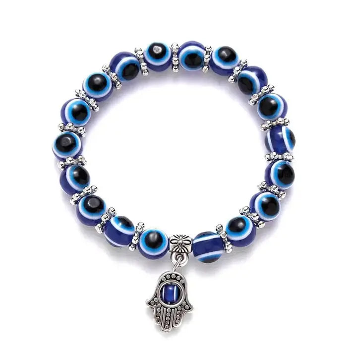 Evil Eye beads  stretch Bracelet w/hamsa hand