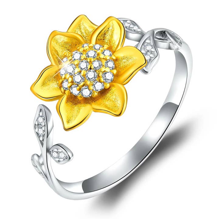 sun flower with bee zircon spinning or rotating  ring