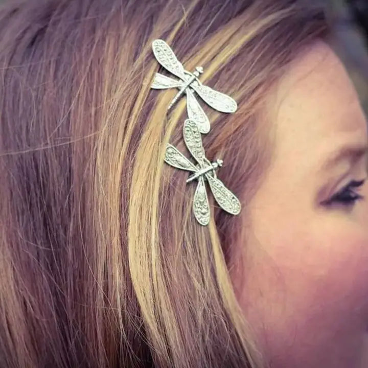 Dragonfly Hair Pin HR-561  mat silver plated