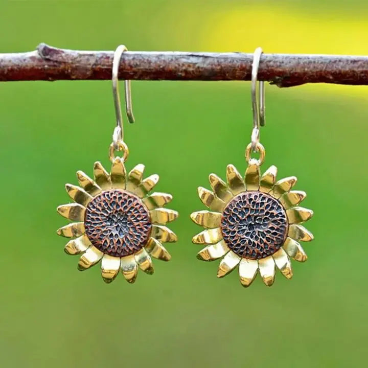 Sunflower Earrings gold plated on copper