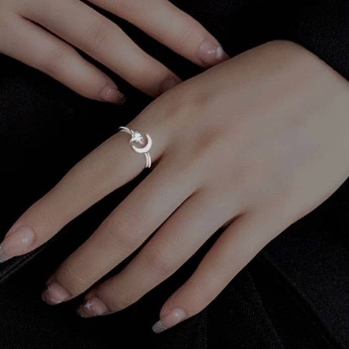 Silver tiny moon and star stainless steel Ring