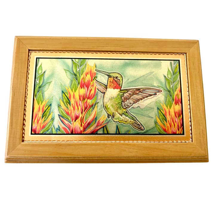 Wooden Box Colorful Hummingbird