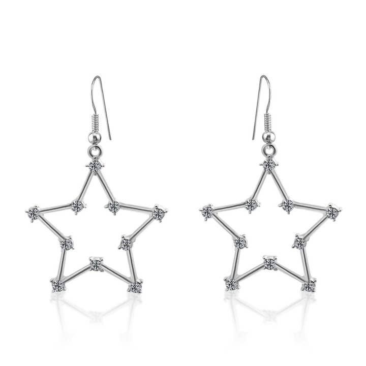 silver  star shape design  zirconium earrings