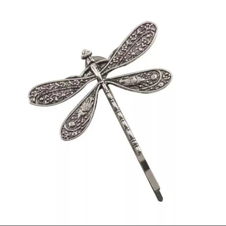 Dragonfly Hair Pin HR-561  mat silver plated