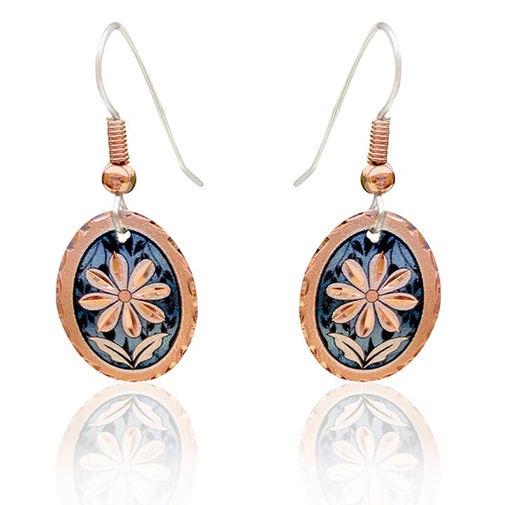 Dark blue flower oval shape earrings