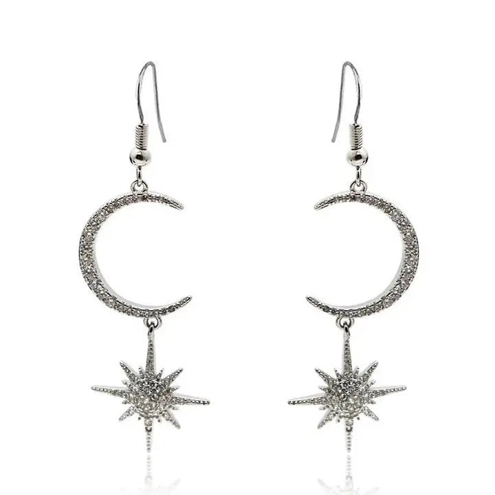 moon and star stainless dangly earrings