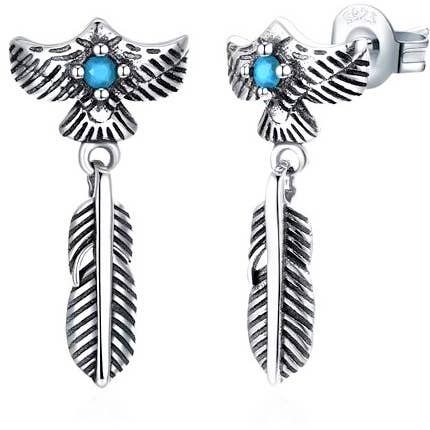 sterling phoenix small feather drop earrings