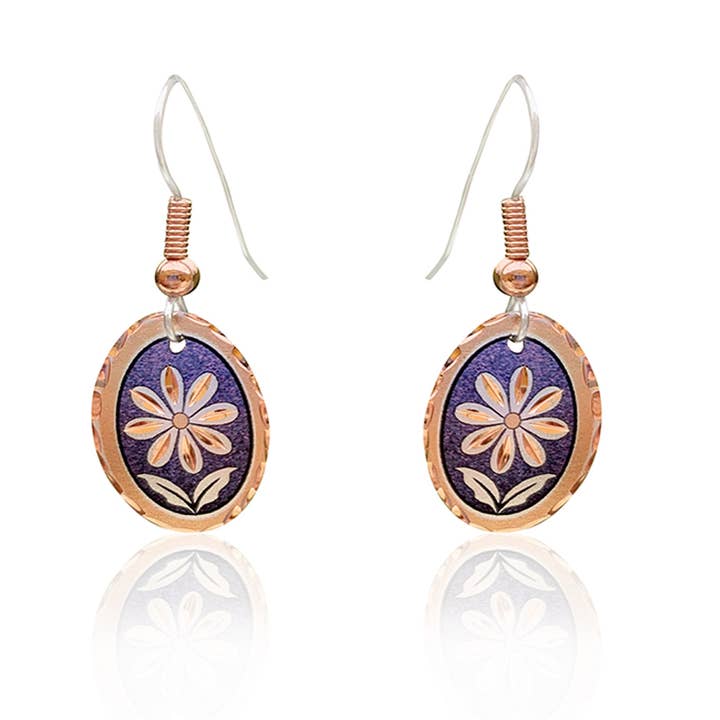 Purple flower oval shape earrings