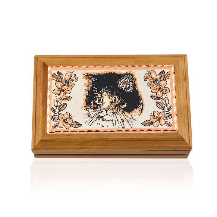 Wooden Box Cute Black Kitten