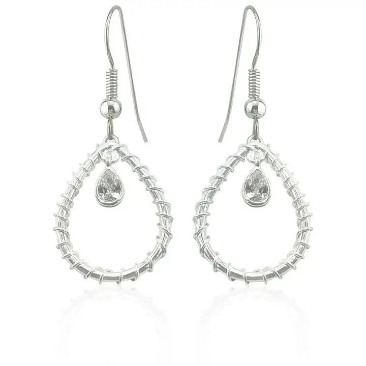 Oval Wire look tear drop with zirconia stone  earrings