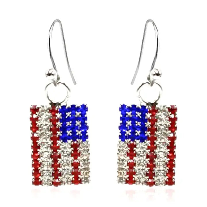 American flag design crystal earrings