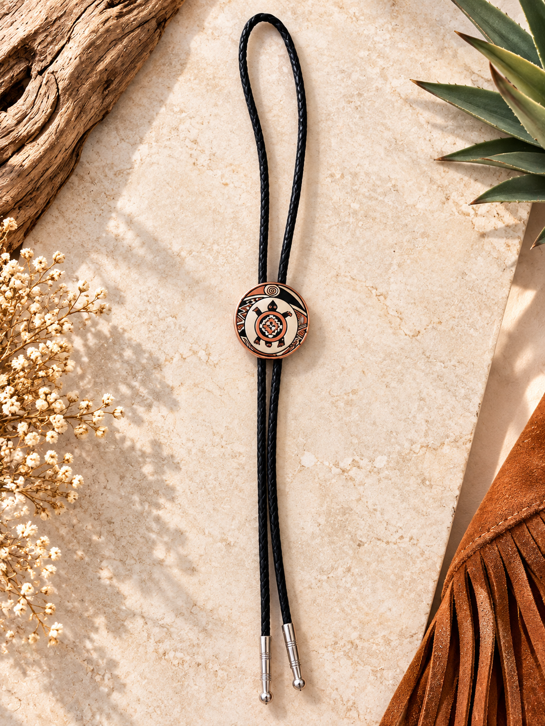 Turtle design western bolo tie