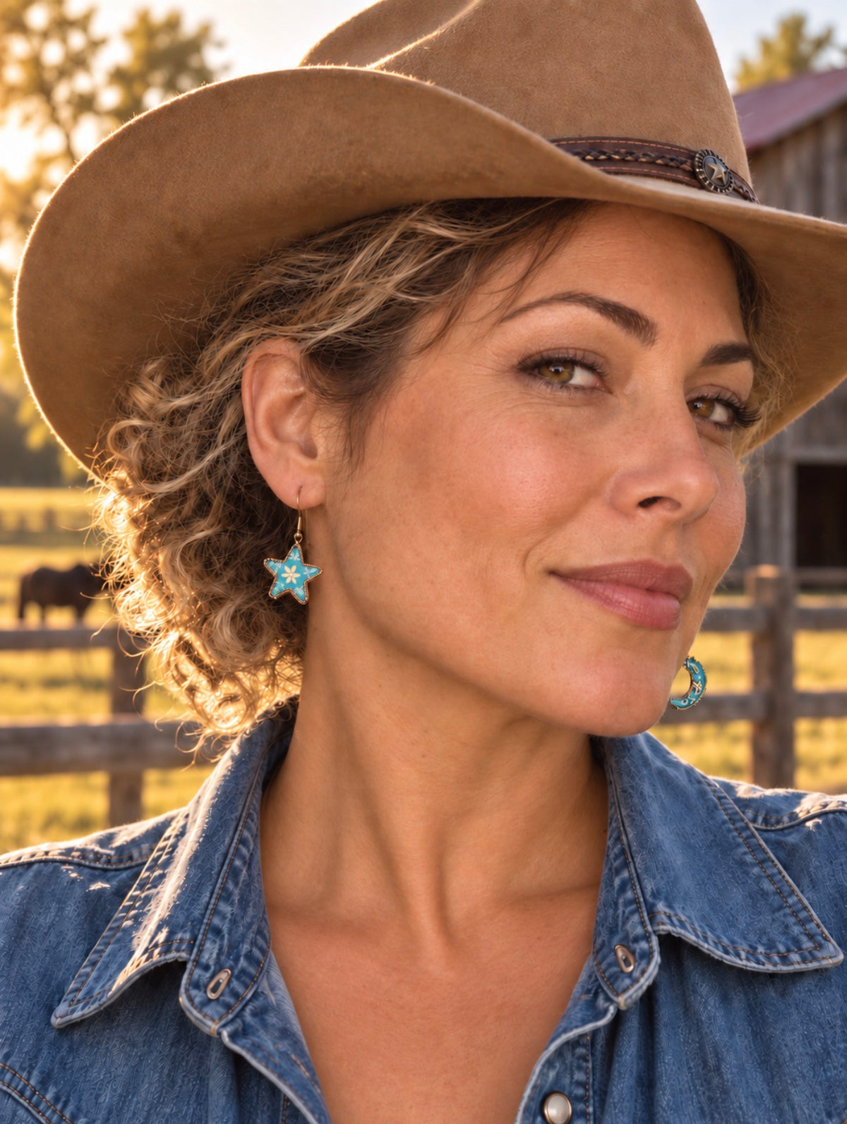 blue moon and star earrings