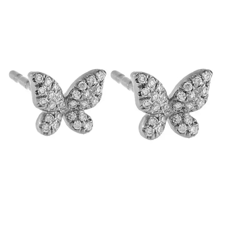 Silver stud  Butterfly Earrings w/zirconia stones