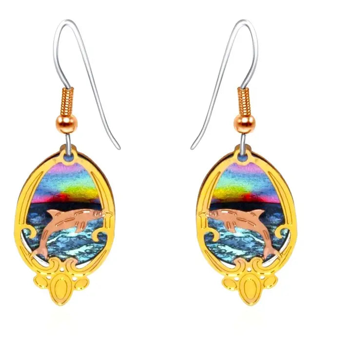 3D Colorful Cut Out Dolphin Earrings