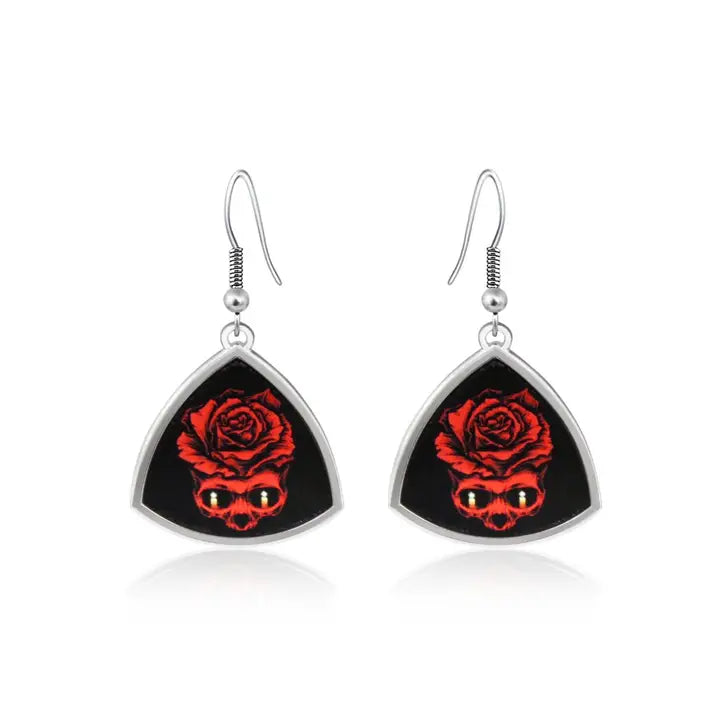 Skull Rose and Candle , Day of the Dead Earrings