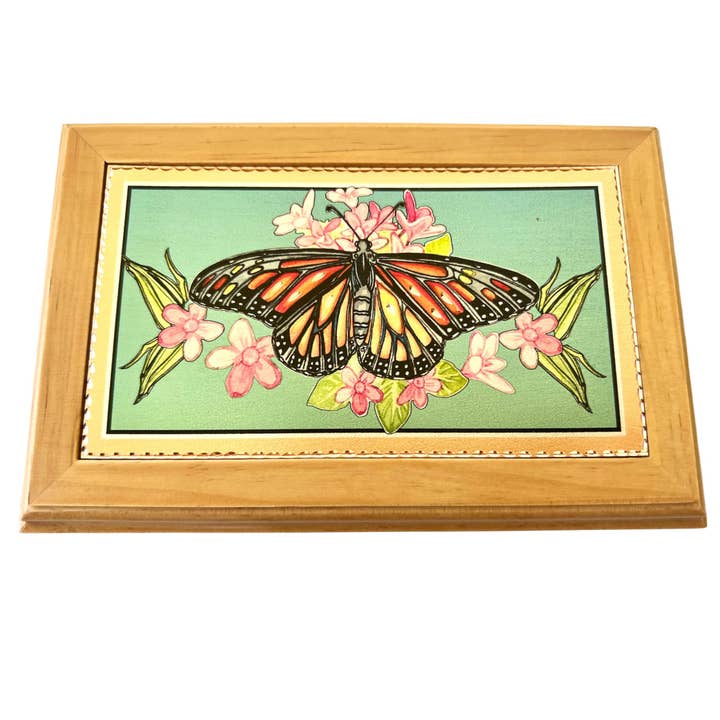 Wooden Box Stylish Monarch Butterfly
