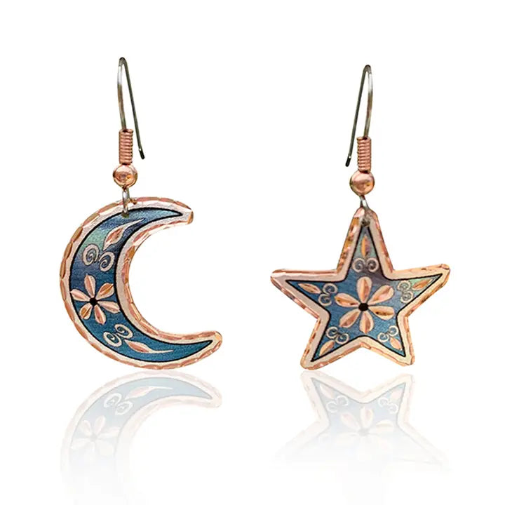 blue color moon and star earrings