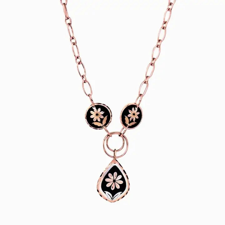 Black  flower design drop necklace